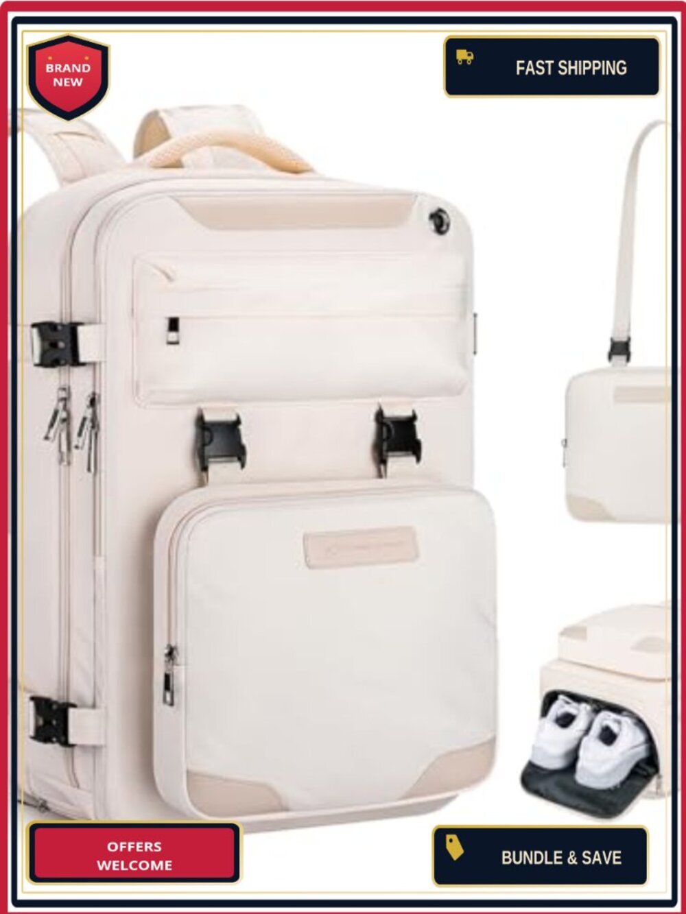 17.3" Laptop Travel Backpack Nylon, Shoe Compartment, Anti-theft, Detachable